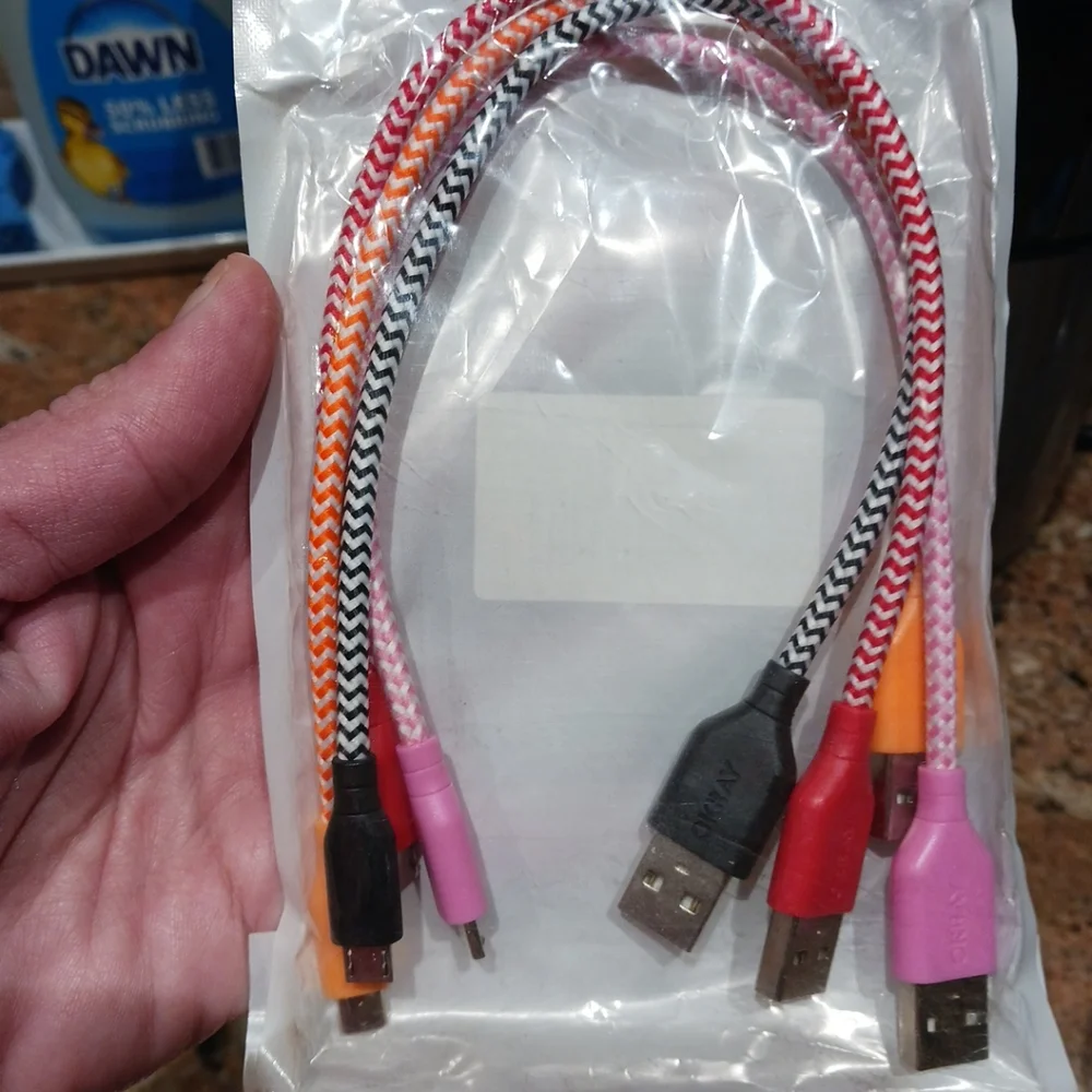 OKRAY 4pc. Micro USB Charging Cables Short Colorful Nylon Braided For Samsung.